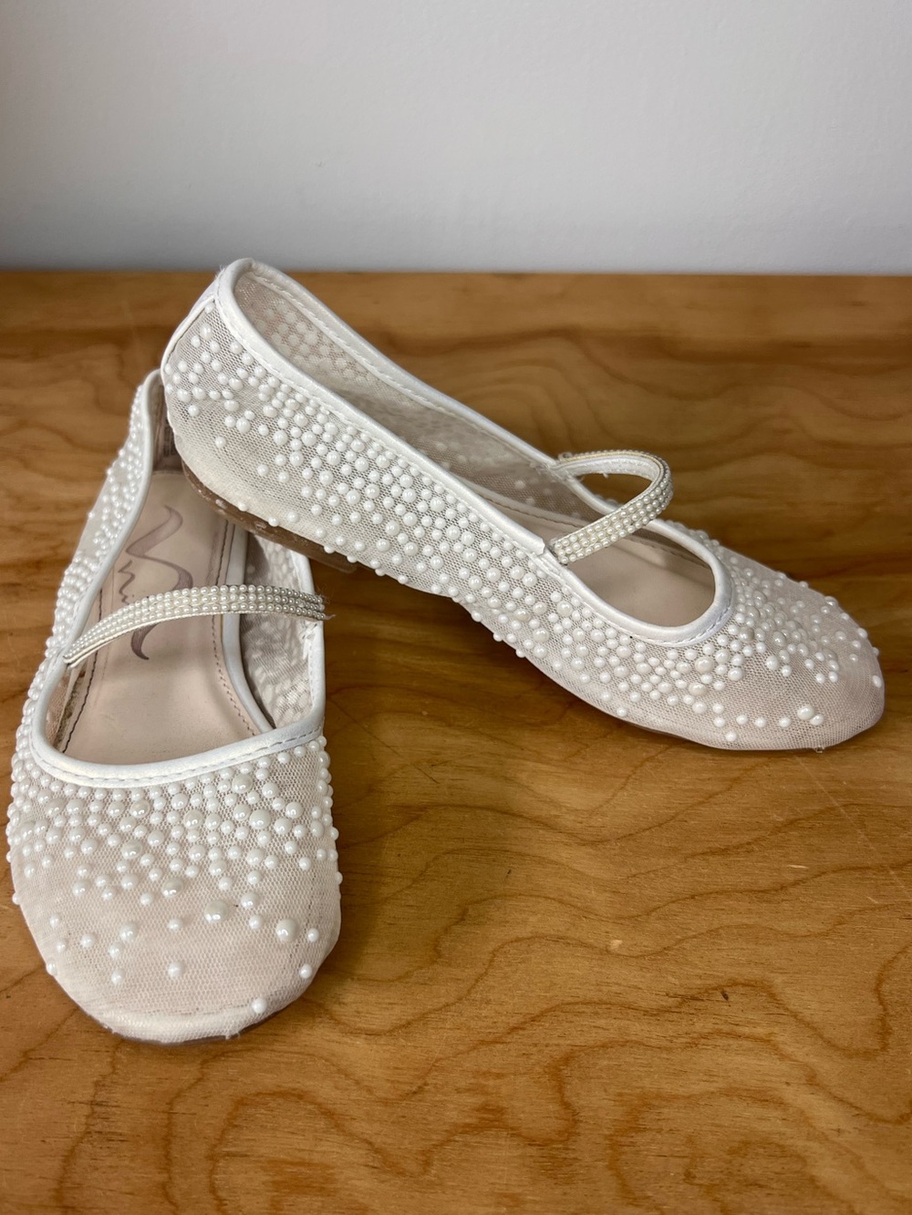 Nina White Pearly-beaded Sheer Flats 13 girls